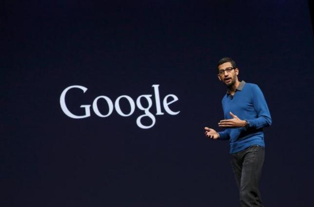 Sundar Pichai, Senior Vice President for Products, delivers his keynote address during the Google I/O developers conference in San Francisco