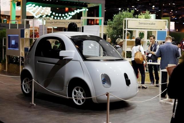 A self-driving car by Google is displayed at the Viva Technology event in Paris