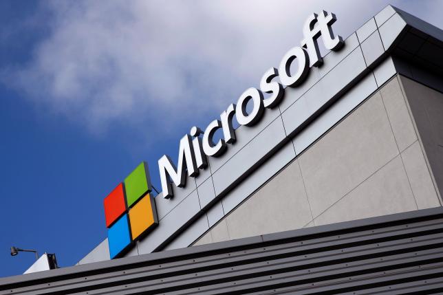 A Microsoft logo is seen a day after Microsoft Corp's (MSFT.O) $26.2 billion purchase of LinkedIn Corp (LNKD.N), in Los Angeles
