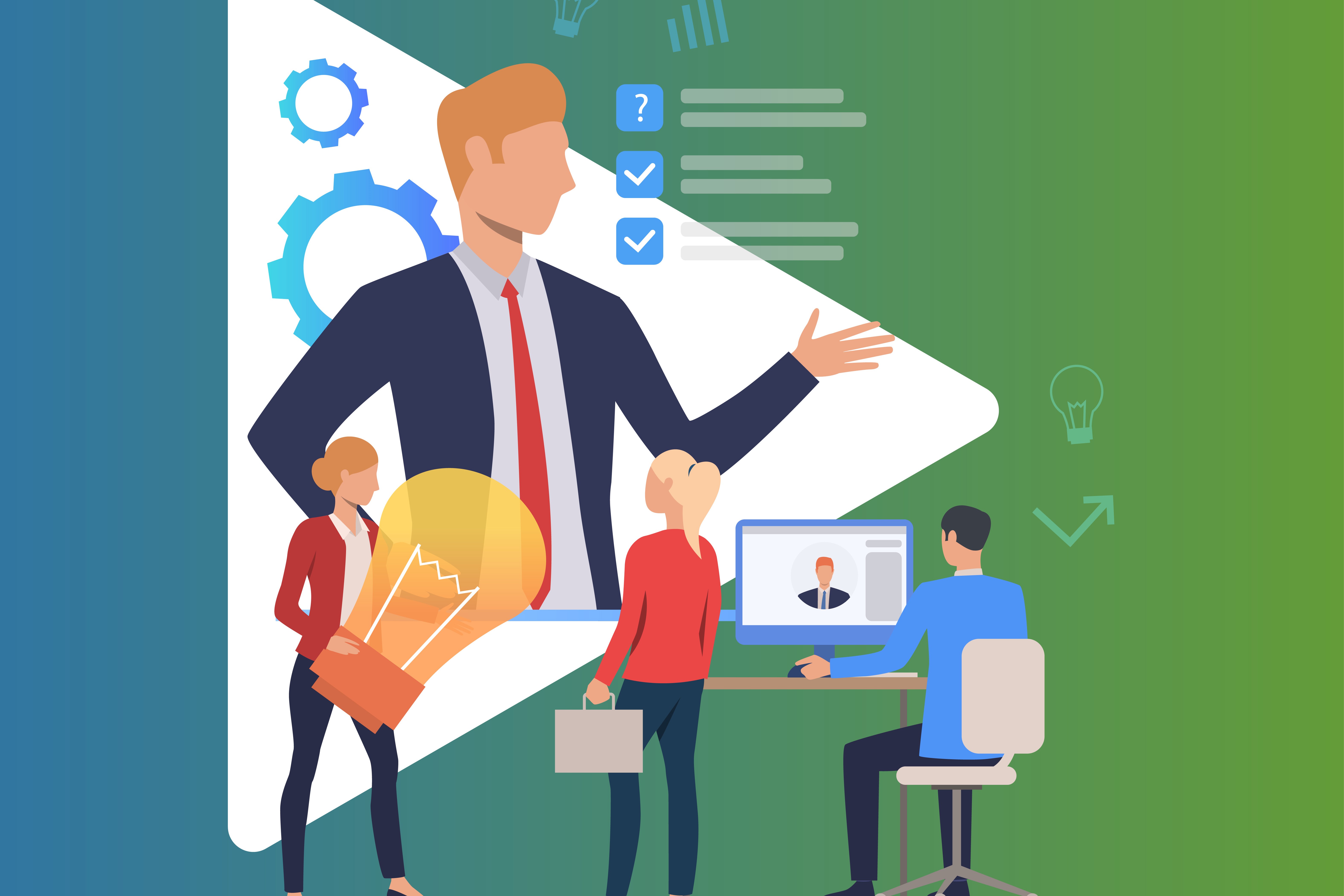 Boss giving direction and people working