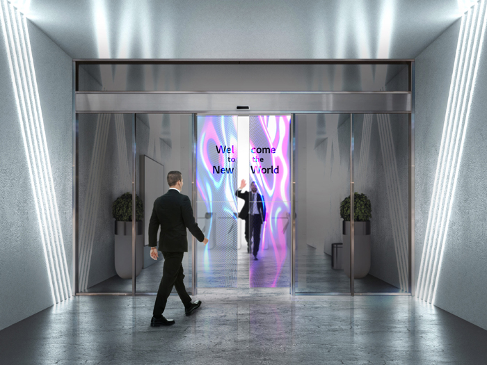 Illuminated hallway interior