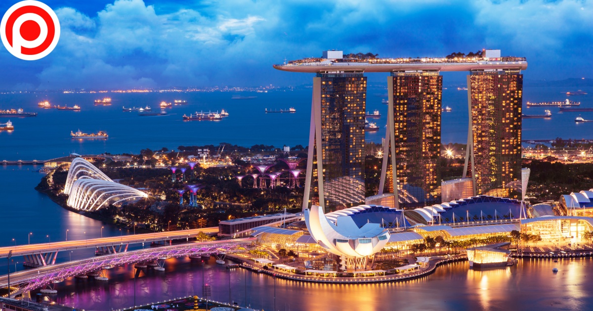 Singapore economic Cityscape,At,Dusk.,Landscape,Of,Singapore,Business,Building,Around