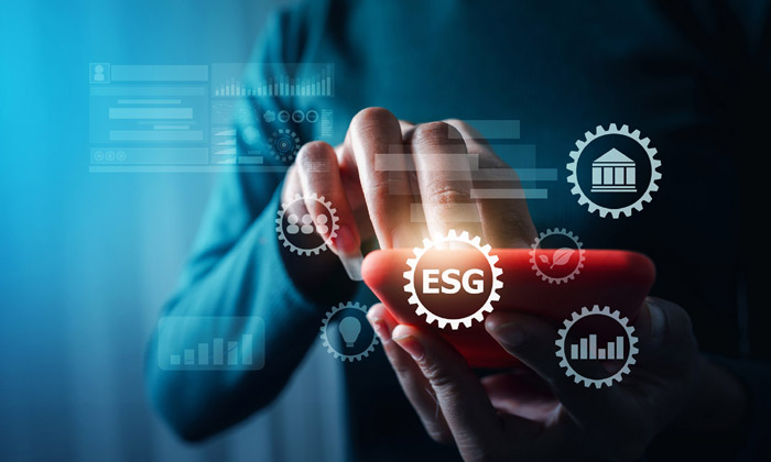 Business woman with ESG environment green business concept, hand