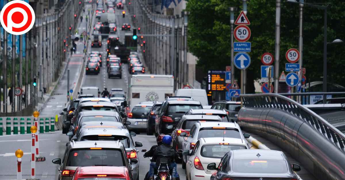 Traffic jam in central street of Brussels