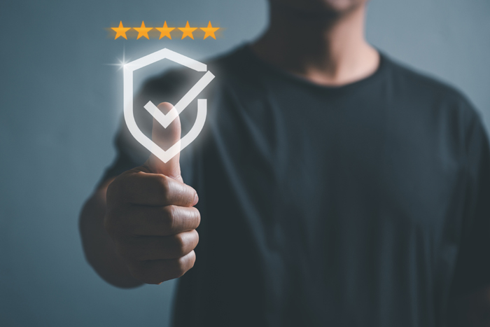 Customer Satisfaction Certificate Guarantee, Privacy Shield Service Concept. Quality Certification Satisfaction for Business Digital Application. Certificate Privacy Shield for Online Safety Protect.
