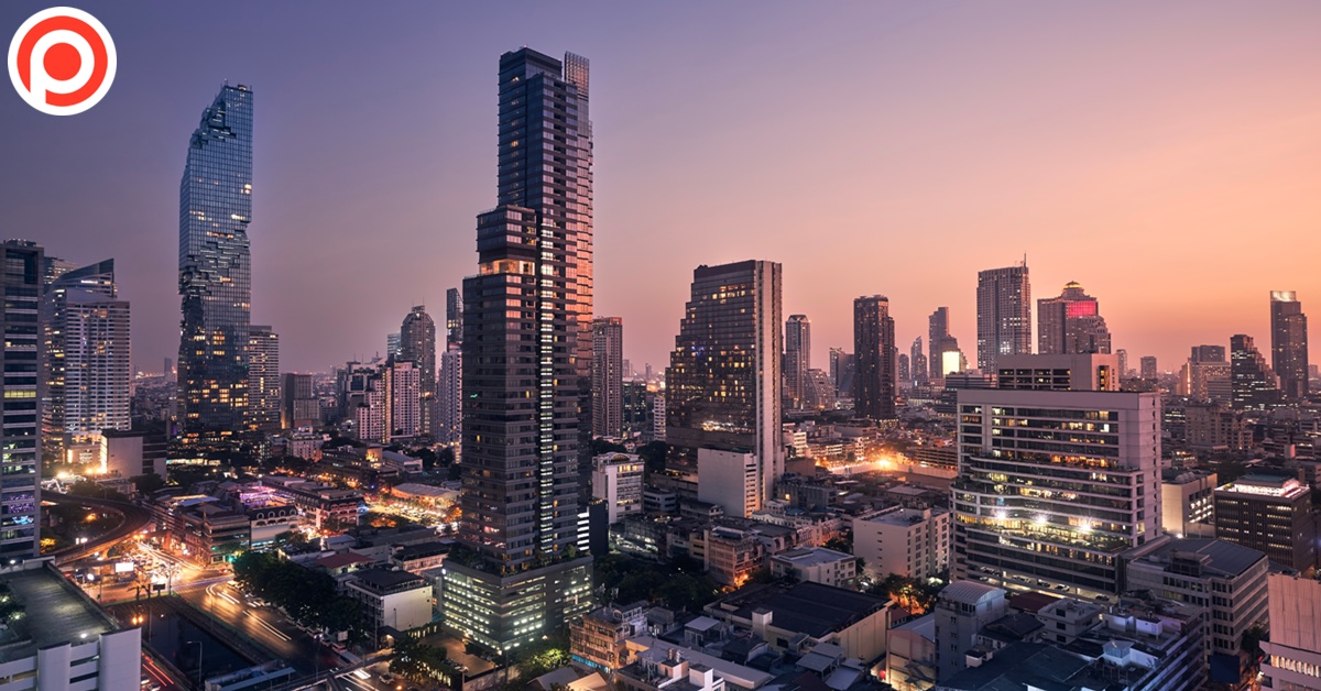 Night,View,Of,Urban,Skyline,At,Dusk.,Downtown,With,Skyscrapers